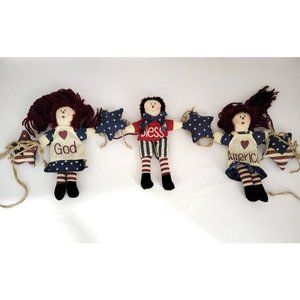 Vintage Raggedy Ann and Raggedy Andy 'God Bless America' Hanging decor - Patriot